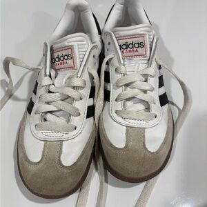 adidas Samba White with Tan Suede and Black Stripes